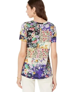 Johnny Was Sky Flower Favorite Short Sleeve V-Neck Swing Tee Multi Hot