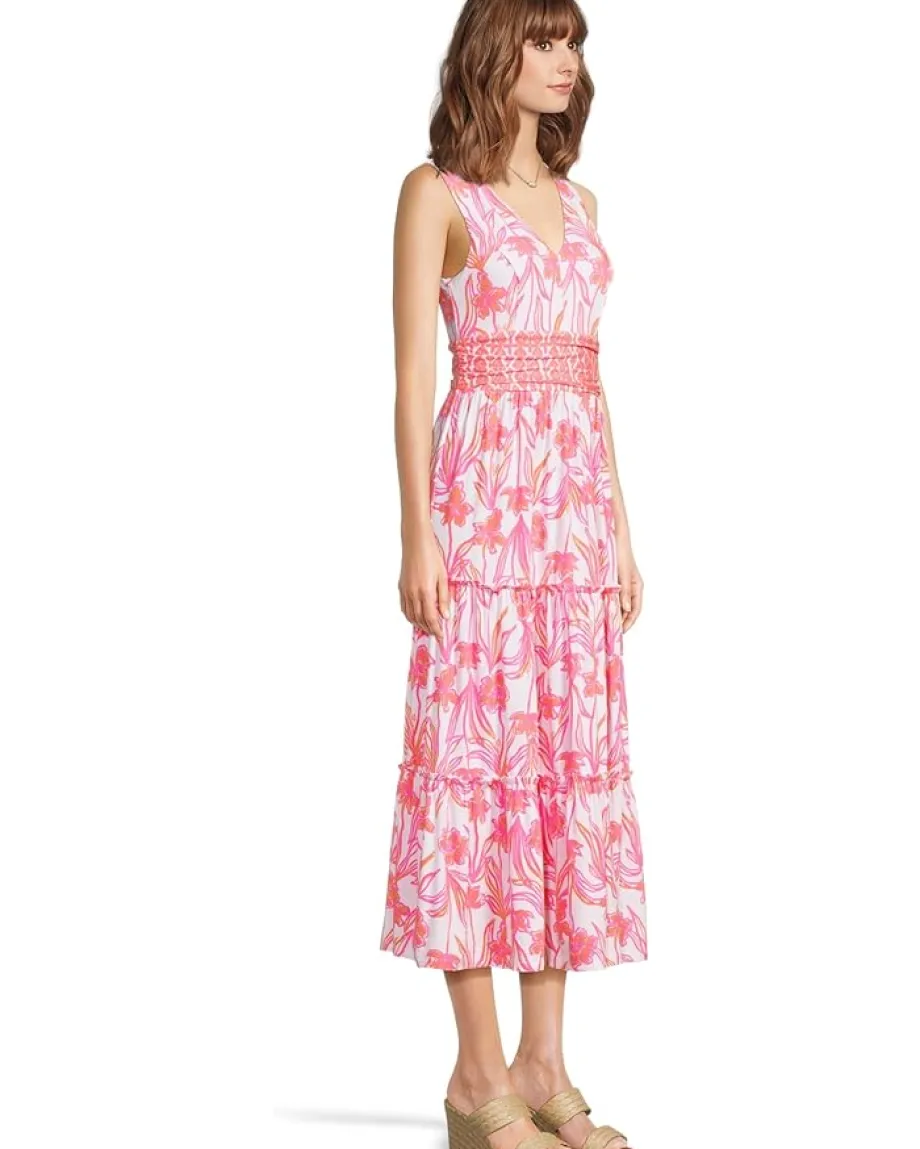 Lilly Pulitzer Skylar Midi Dress Resort White Lovely Long Stems Engineered Knit Dress Best