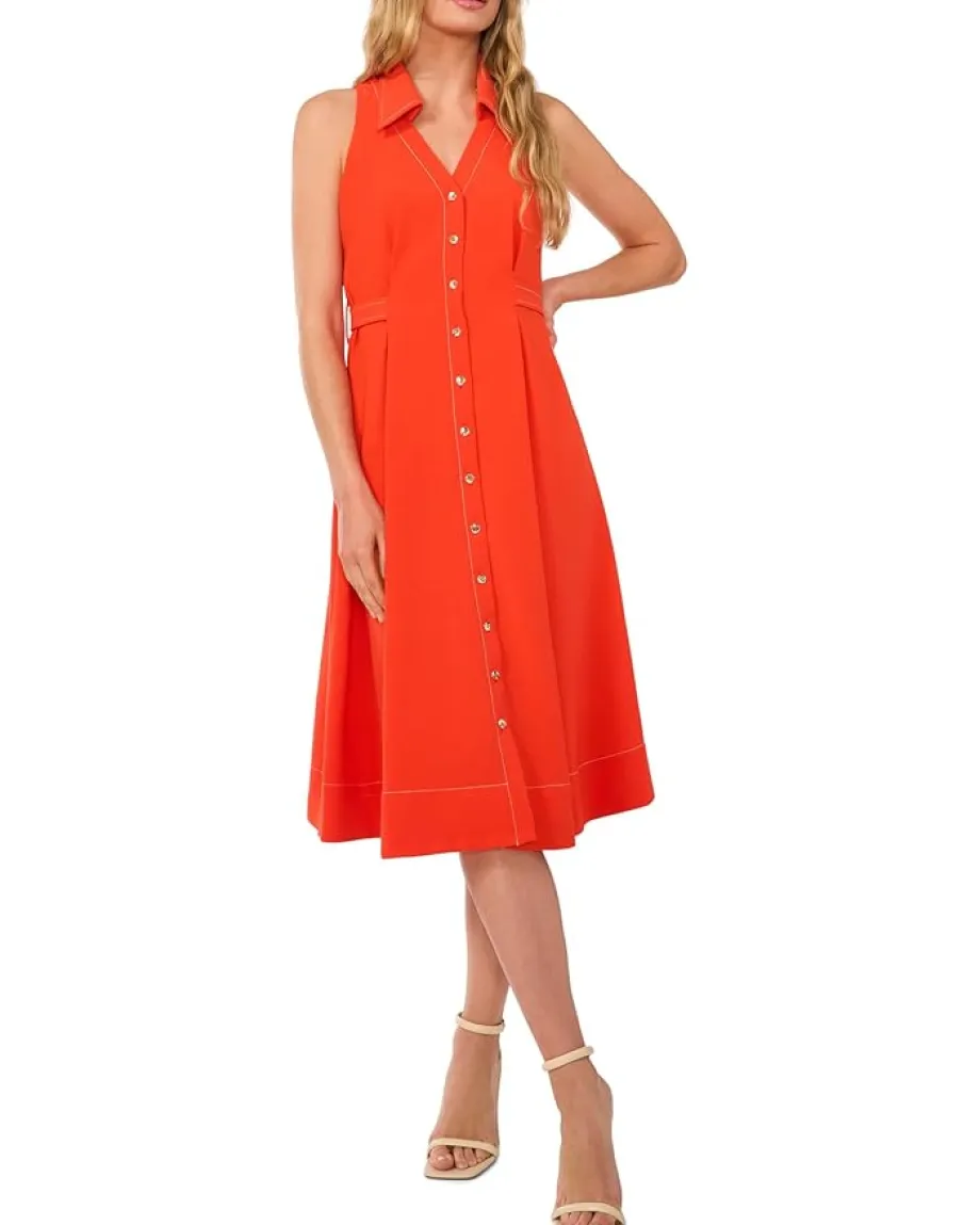 Women CeCe Sleeveless Belted Waist Midi Dress