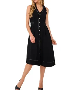 CeCe Sleeveless Belted Waist Midi Dress Rich Black Clearance