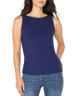 Women Liverpool Los Angeles Sleeveless Boat Neck Rib Knit Top