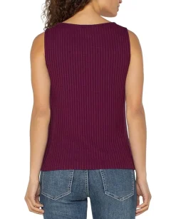 Liverpool Los Angeles Sleeveless Boat Neck Rib Knit Top Wine Berry Clearance
