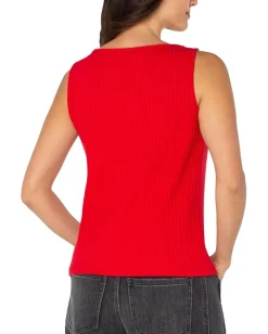 Women Liverpool Los Angeles Sleeveless Boat Neck Rib Knit Top