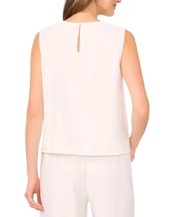 Vince Camuto Sleeveless Crew Neck Blouse with Center Embroidery Ultra White Hot