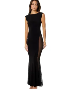 Women Norma Kamali Sleeveless Crewneck Fishtail Gown w/Mesh Sides