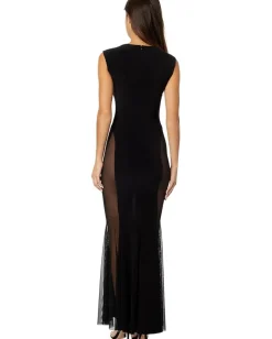 Women Norma Kamali Sleeveless Crewneck Fishtail Gown w/Mesh Sides