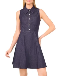 CeCe Sleeveless Fit & Flare Collared Dress Classic Navy Outlet