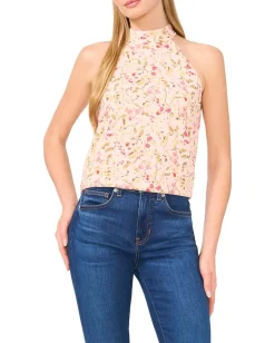 CeCe Sleeveless Halter Folded Collar Top Sugar Peach Best