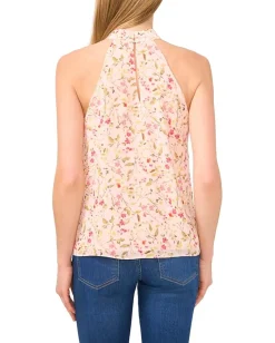 CeCe Sleeveless Halter Folded Collar Top Sugar Peach Best