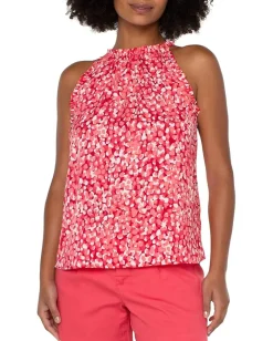 Liverpool Los Angeles Sleeveless Halter Top with Ruffles Watermelon Sugar Dots Print Online