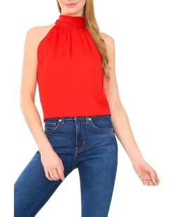 Women CeCe Sleeveless Halter Top With Back Bow