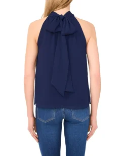 CeCe Sleeveless Halter Top With Back Bow Classic Navy
