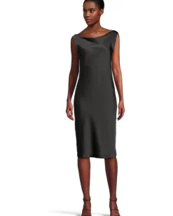 Women Norma Kamali Sleeveless Low Back Drape Dress Below Knee