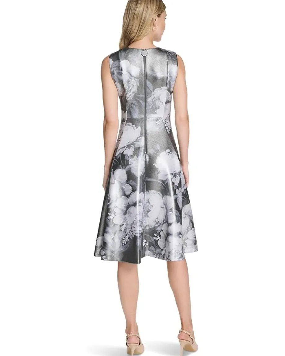 Women Calvin Klein Sleeveless Metallic Scuba A-Line