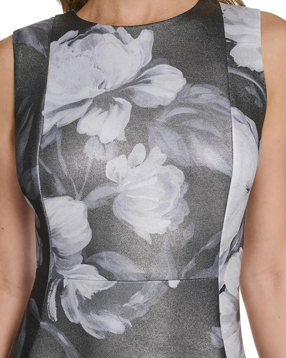 Women Calvin Klein Sleeveless Metallic Scuba A-Line