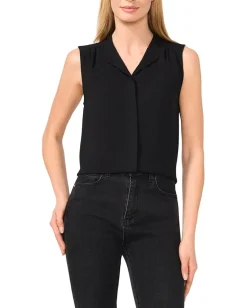 CeCe Sleeveless Open Collar Top W/ Hidden Placket Rich Black Outlet