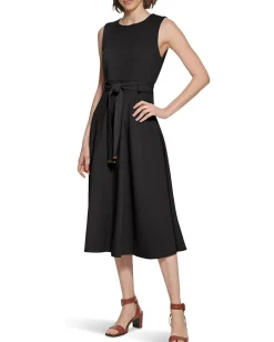 Calvin Klein Sleeveless Scuba Crepe Self Tie Aline Black Outlet