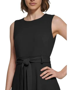Calvin Klein Sleeveless Scuba Crepe Self Tie Aline Black Outlet