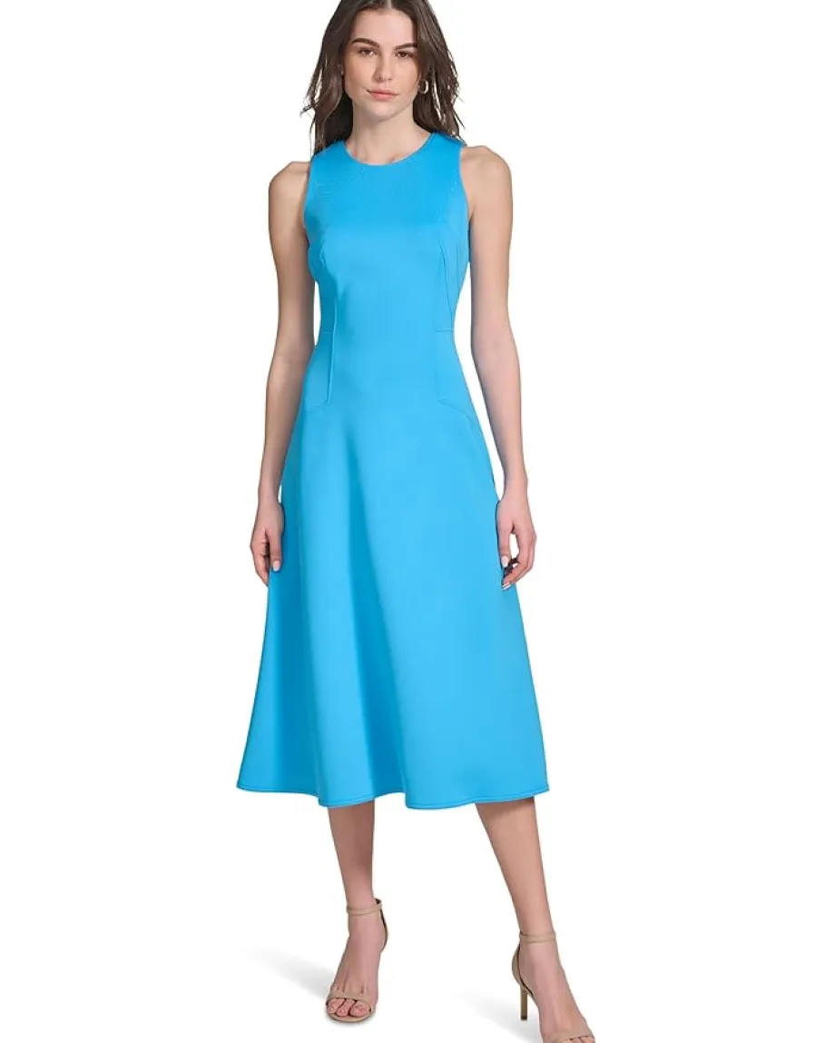 Women Calvin Klein Sleeveless Scuba Fit And Flare Dress