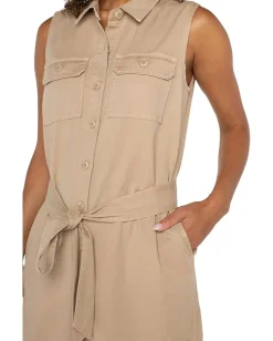 Women Liverpool Los Angeles Sleeveless Shirt Dress With Slits