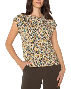 Women Liverpool Los Angeles Sleeveless Shoulder Pleat Boat Neck Knit Top