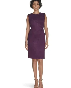 Calvin Klein Sleeveless Suede Sheath Aubergine