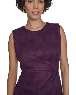 Calvin Klein Sleeveless Suede Sheath Aubergine