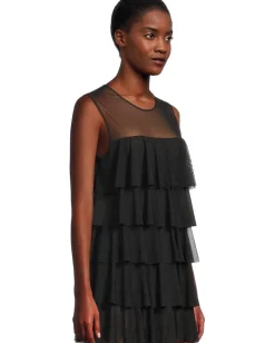 Norma Kamali Sleeveless Tiered Ruffle Pickleball Dress Black