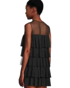 Norma Kamali Sleeveless Tiered Ruffle Pickleball Dress Black