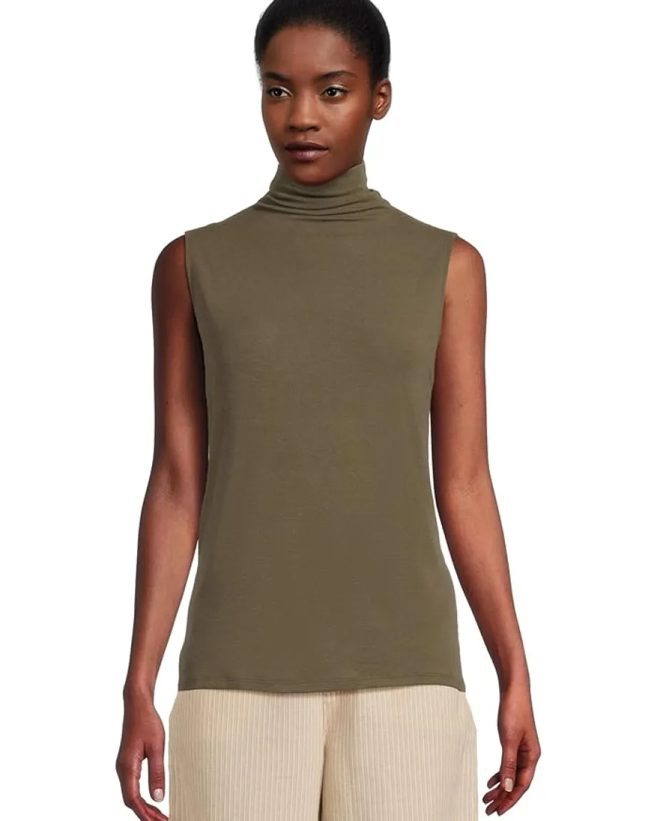 Vince Sleeveless Turtleneck Heathered Cypress Discount
