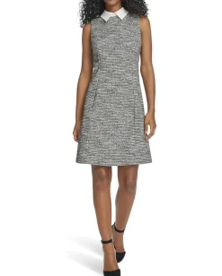 Women Calvin Klein Sleeveless Tweed Aline with Collar