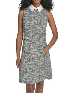 Women Calvin Klein Sleeveless Tweed Aline with Collar