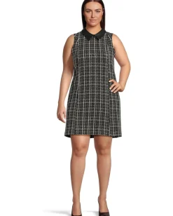 Women Calvin Klein Sleeveless Tweed Sheath With Collar