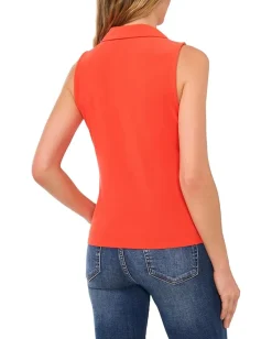 Women CeCe Sleeveless V-Neck Polo Knit Top
