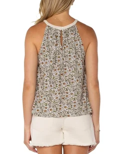 Liverpool Los Angeles Sleeveless Woven Halter with Crochet Top Olive Leaf/Cream Sale