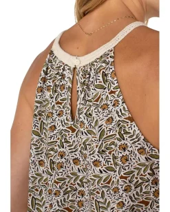 Liverpool Los Angeles Sleeveless Woven Halter with Crochet Top Olive Leaf/Cream Sale
