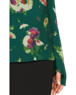 Norma Kamali Slim Fit Long Sleeve Turtle Top Floral Green Multi Outlet
