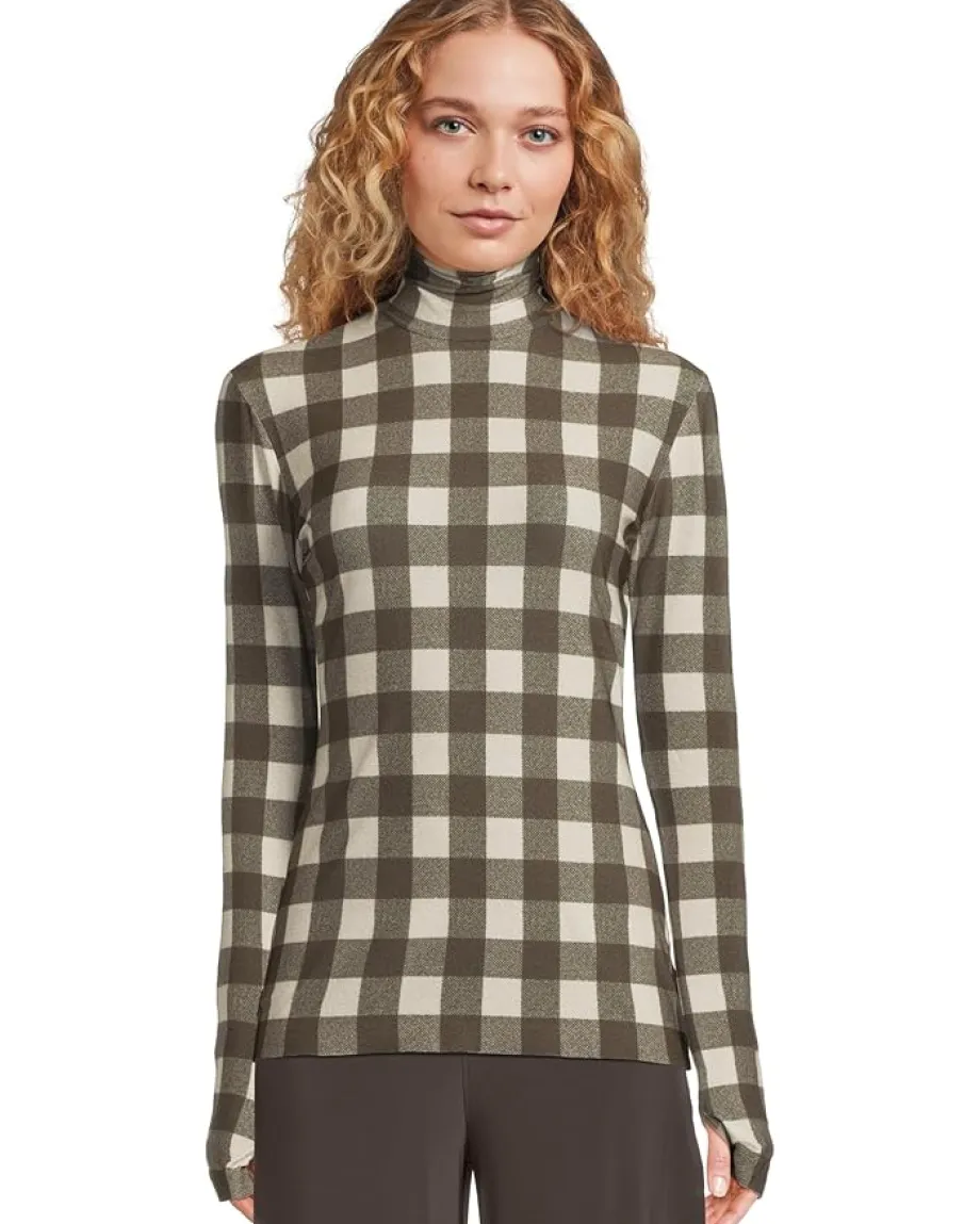 Norma Kamali Slim Fit Long Sleeve Turtle Top Bark Box Plaid Discount