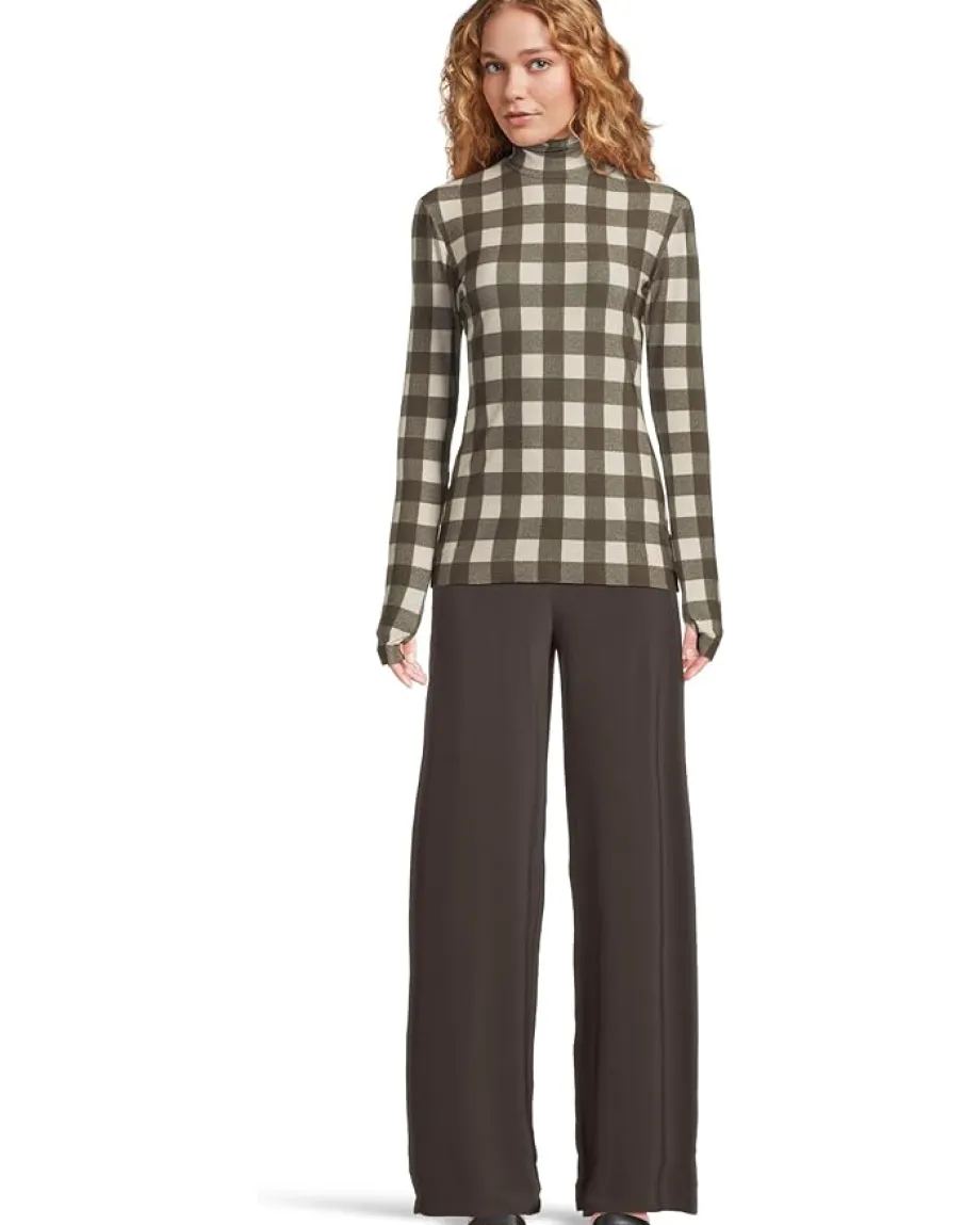 Norma Kamali Slim Fit Long Sleeve Turtle Top Bark Box Plaid Discount