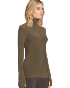 Norma Kamali Slim Fit Long Sleeve Turtle Top Bark