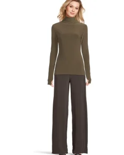 Norma Kamali Slim Fit Long Sleeve Turtle Top Bark