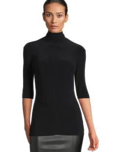 Women Norma Kamali Slim Fit Short Sleeve Turtle Top