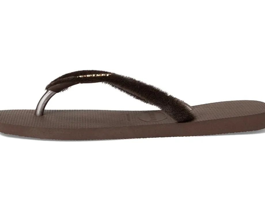 Havaianas Slim Square Plush Sandals Dark Brown Outlet