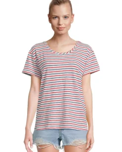 Vineyard Vines Slub Jersey Relaxed Tee Marta Stripe/White/Lighthouse Red/Moonshine New