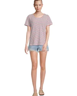 Vineyard Vines Slub Jersey Relaxed Tee Marta Stripe/White/Lighthouse Red/Moonshine New