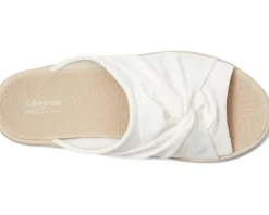 LifeStride Smile 3 Slides Bright White Stretch Fabric Sale