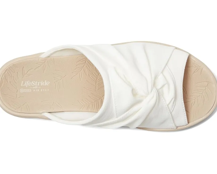 LifeStride Smile 3 Slides Bright White Stretch Fabric Sale