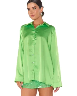 Show Me Your Mumu Smith Button-Down Bright Green Luxe Satin Outlet