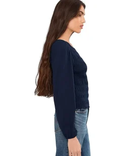 Madewell Smocked Boatneck Top Midnight Navy Online
