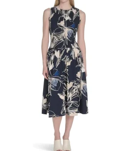 Calvin Klein Smocked Commuter Floral Dropwaist Indigo Multi Sale
